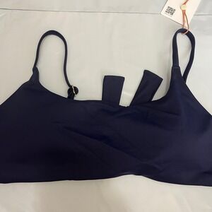 New Quince Italian Scoop Neck Bikini Top Deep Navy Small